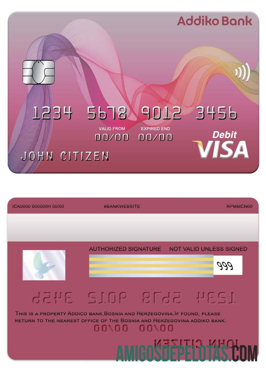 Cartão Visa Addiko Bank da Bósnia e Herzegovina exemplo